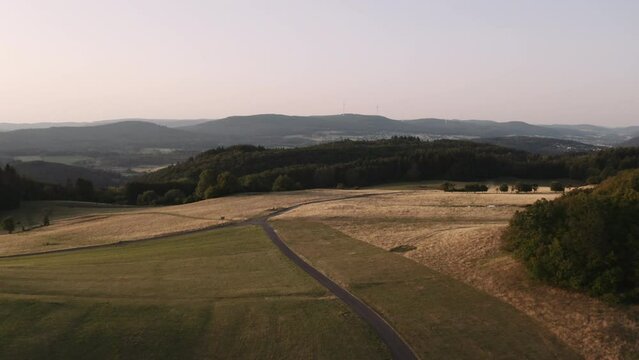 Aerial footage of German forest landscapes under a clear sky