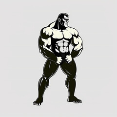 Strong Gorilla Black and White Isolated On White Background. Generative AI