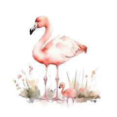 Pink watercolor flamingo