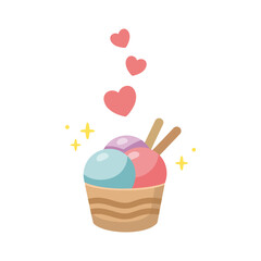 Ice cream in a waffle cup vector illustration. Violet, pink, blue Ice cream isolated on white background. Cartoon illustration.