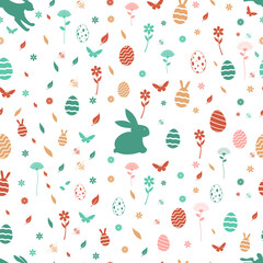Oster Silhouette Vektor nahtlos in verschiedenen Farben. Oster Dekoration mit Osterhase, Osterei, Blumen, Biene und Schmetterling.
Nahtlos an allen vier Seiten. Kann unendlich vergrößert werden.