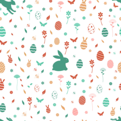 Oster Silhouette Vektor nahtlos in verschiedenen Farben. Oster Dekoration mit Osterhase, Osterei, Blumen, Biene und Schmetterling. Nahtlos an allen vier Seiten. Kann unendlich vergrößert werden. © languste15