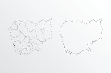 black outline vector map of Cambodia with regions