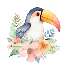 Obraz na płótnie Canvas Cute watercolor toucan bird. Illustration Generative AI.