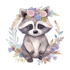 Fototapeta na wymiar Watercolor raccoon. Illustration AI Generative.