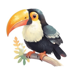 Cute watercolor toucan bird. Illustration AI Generative. - obrazy, fototapety, plakaty