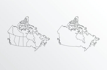 black outline vector map of Canada with regions