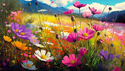 Fototapeta na wymiar Colorful flower meadow in spring