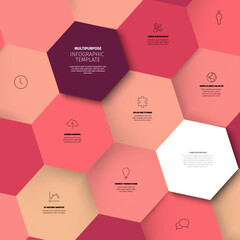 Vector pink minimalist Infographic template with hexagons mosaic