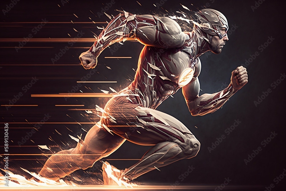 Aufkleber a fast running runner leaves behind a speed light. generative ai