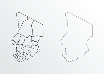 Black outline vector map of Chad with regions
