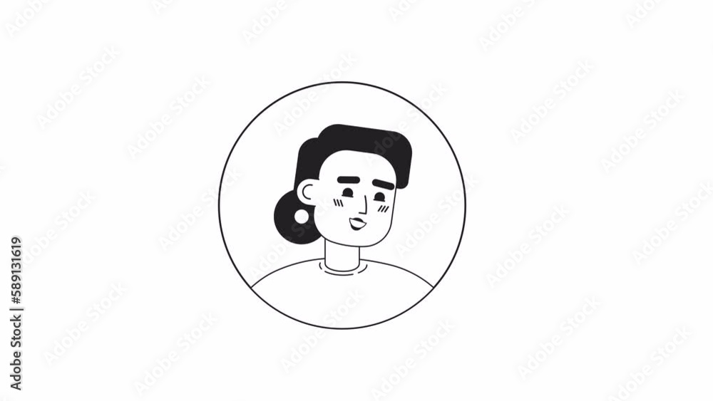 Poster animated bw happy office lady icon. flat character avatar animation on white background with alpha c
