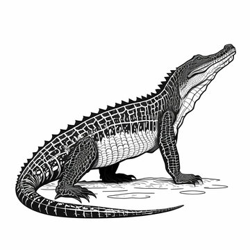 Crocodile Black And White Isolated on White Background. Generative AI