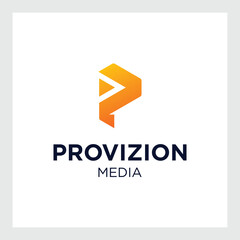 Letter P play button multimedia logo graphic template