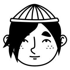 Portrait of man with long bangs. Male head front view.