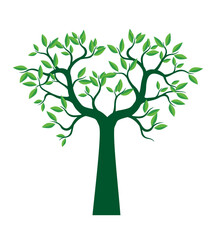 Shape of Green Tree with fresh Leaves. Vector outline Illustration. Plant in Garden.