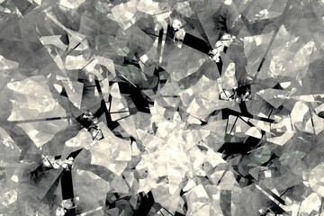 Gray broken pattern of curved shapes on a black background. Abstract fractal 3D rendering