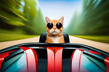 A cat in a car with sunglasses
