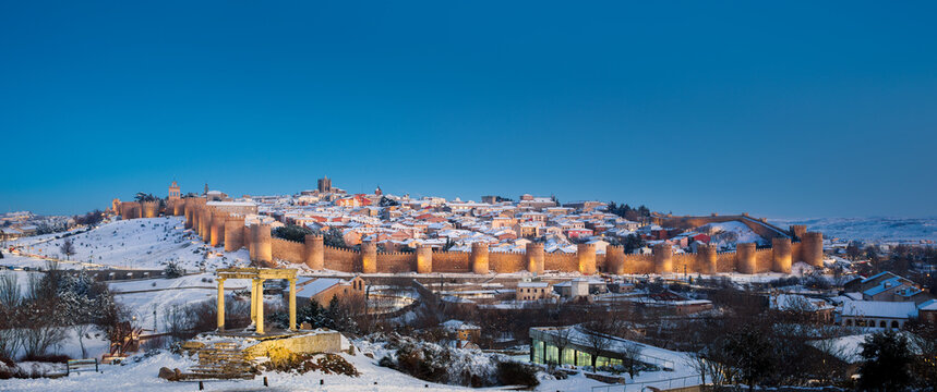 Ancient city with historical architecture in winter