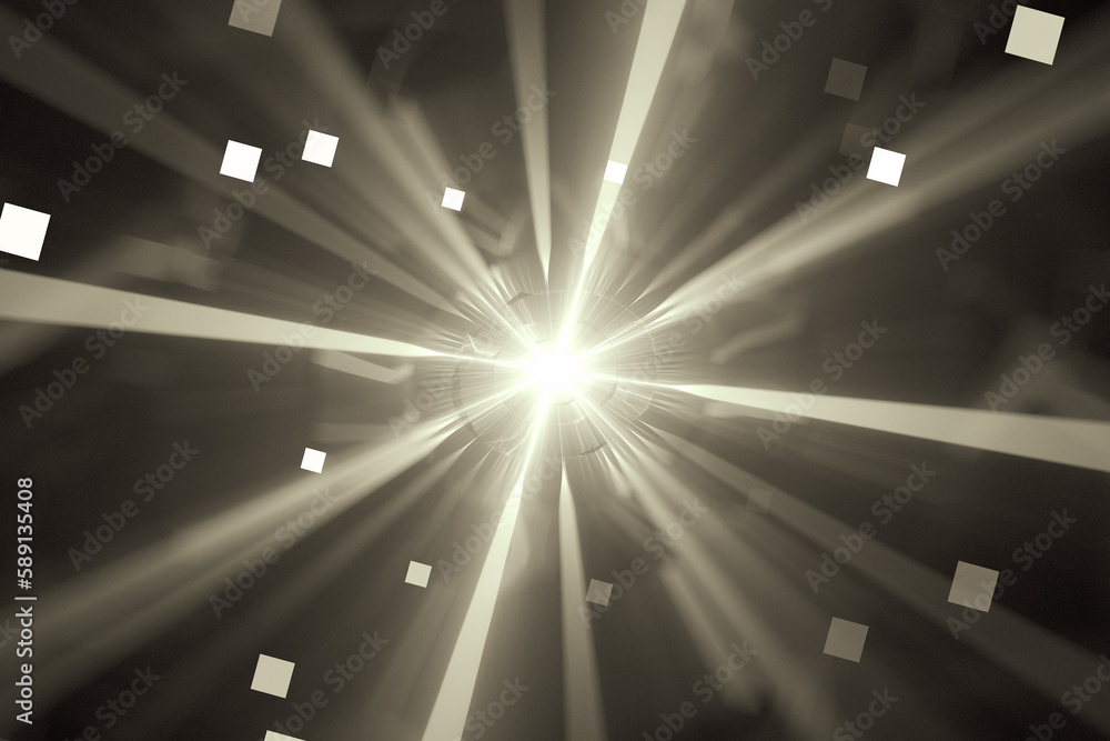 Aufkleber yellow glowing pattern of rays from the center on a black background. abstract fractal 3d rendering