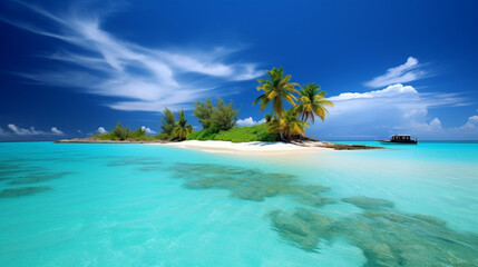 Caribbean Dream: Soak Up the Sun on a Stunning Beach with Palm Trees, generated by IA 