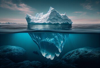 Fototapeta na wymiar Floating Iceberg in the Open Ocean with Horizon Day. Generative AI