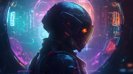 Cyberpunk helmet illustration, In Profile. Generative AI