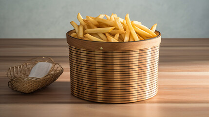 French fries basket, food bucket snack - French fries. Generative AI.