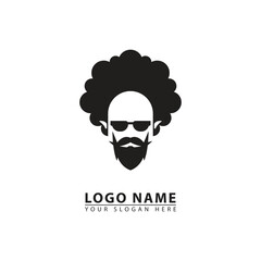 curly hair man logo icon vector.