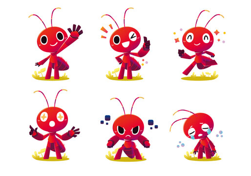 Cartoon character cute ant set Vector illustration isolated.