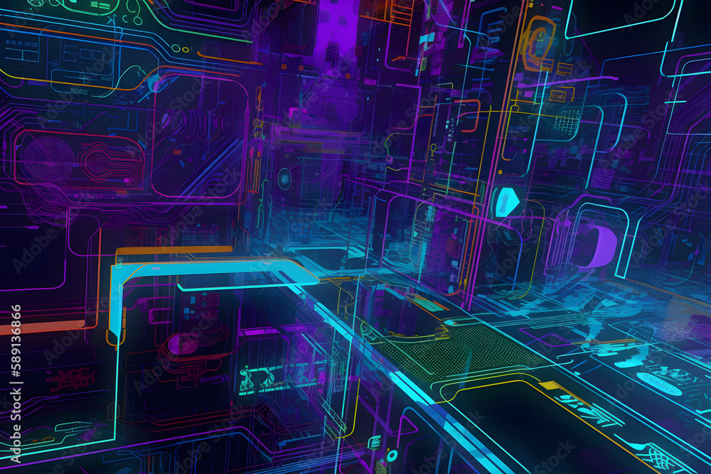 Aufkleber designing 3d chips of the future illustration. connection diagram generative ai