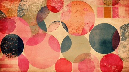 Vintage retro background with circles, grunge paper texture. Generative AI.