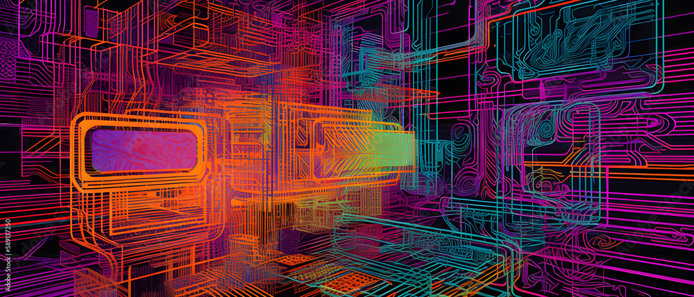 Aufkleber artificial intelligence in the design of 3d chips illustration. scheme of connections in space. gene