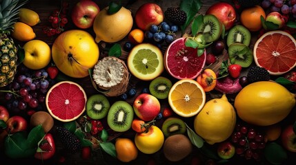 Fototapeta na wymiar Set of juicy summer fruits to use as wallpaper. Generative AI