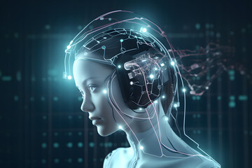 cyborg Neuro interface illustration. Sophisticated headphones of the future. Generative AI