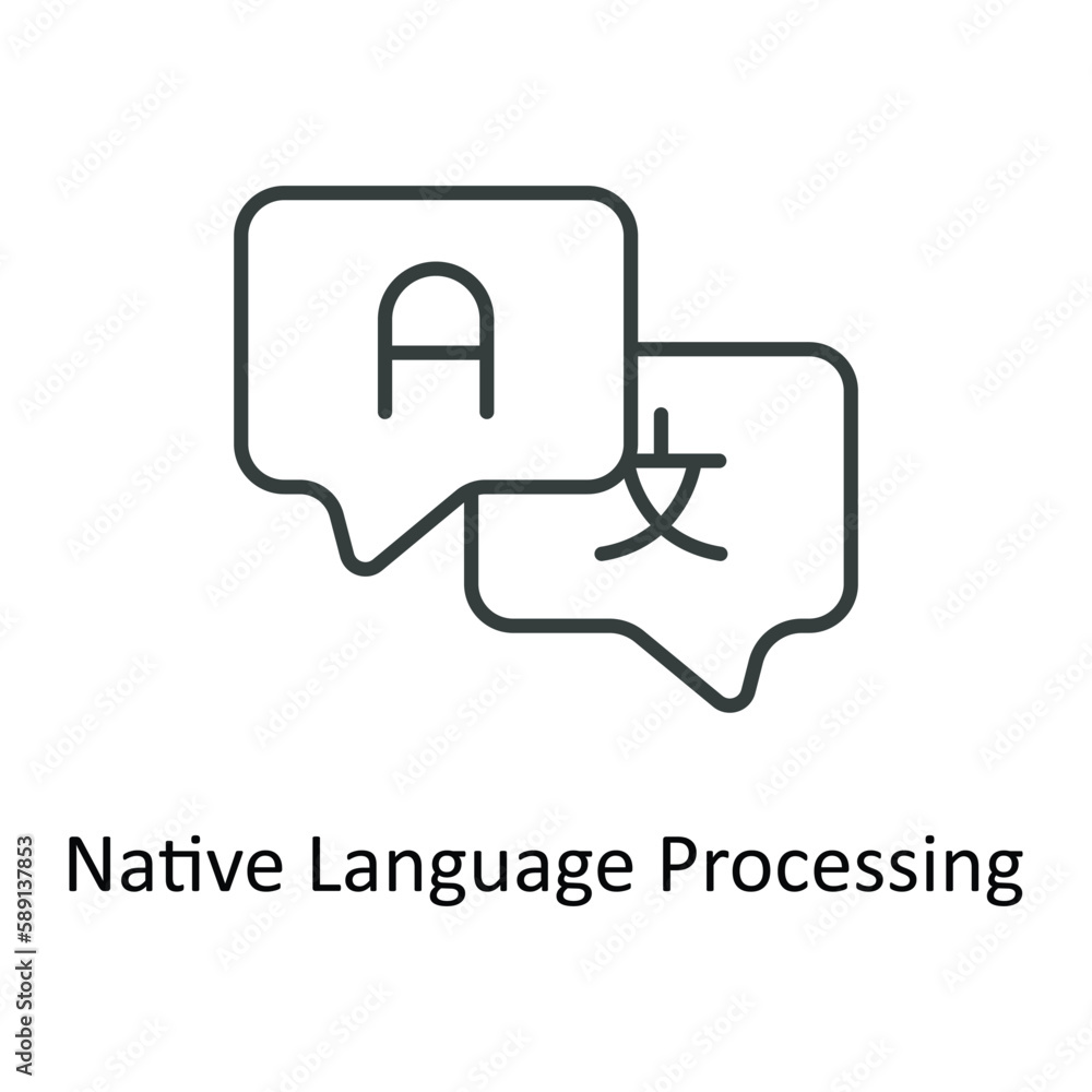 Poster native language processing vector outline icons. simple stock illustration stock