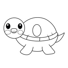 Cartoon turtle coloring page. Coloring page or book for kids. Hand drawn cartoon turtle vector illustration.