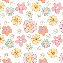 Seamless flowers with smiley vector