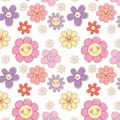Seamless flowers with smiley vector