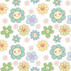 Seamless flowers with smiley vector