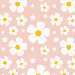 Cute daisy vector pattern background, retro flowers, groovy flower