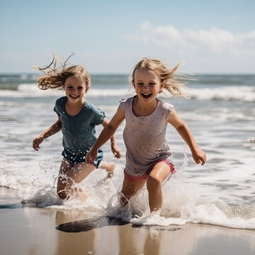 A Day of Joy: Children Discover Paradise at the Beach - Generative AI