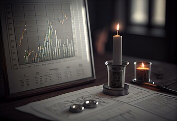 Financial diagram with candlestick chart used in stock market. Generative AI