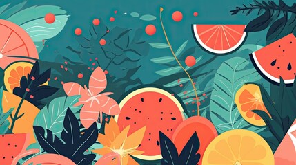 Trendy and colourful of Summer with juicy fruits wallaper. Generative AI