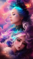 Obraz na płótnie Canvas Portrait of a fantasy peacock woman. (Created with Generative AI technology)