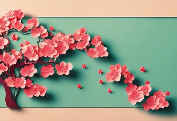 Greeting Card Design a Beautiful Arrangement of Cherry Blossoms Branch. Generative AI.