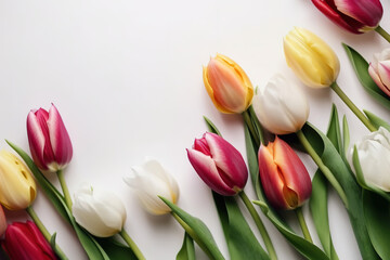 Beautiful celebration background. Bunch of multicolored tulips