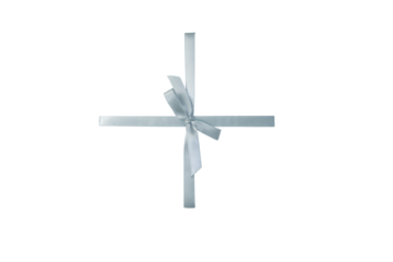 Gray silver satin ribbon bow tied on the square gift box isolated transparent png
