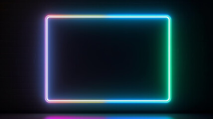 Neon glowing rectangle border, graphic resource for banner design or background wallpaper with empty space for image mock up or text.