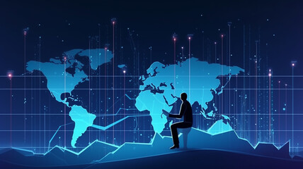 .Businessman draw growth graph analysing stock market profit on global business investment. Banking, financial planning management strategy for business growth and succes on data networking.   